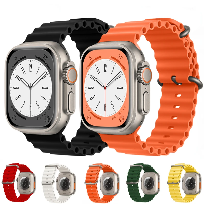 

Ocean Strap For Apple Watch Ultra 49mm 8 7 45mm 41mm Sports Silicone Braclet Wristband for iWatch 6 5 4 3 SE 44mm 42mm 40mm 38mm