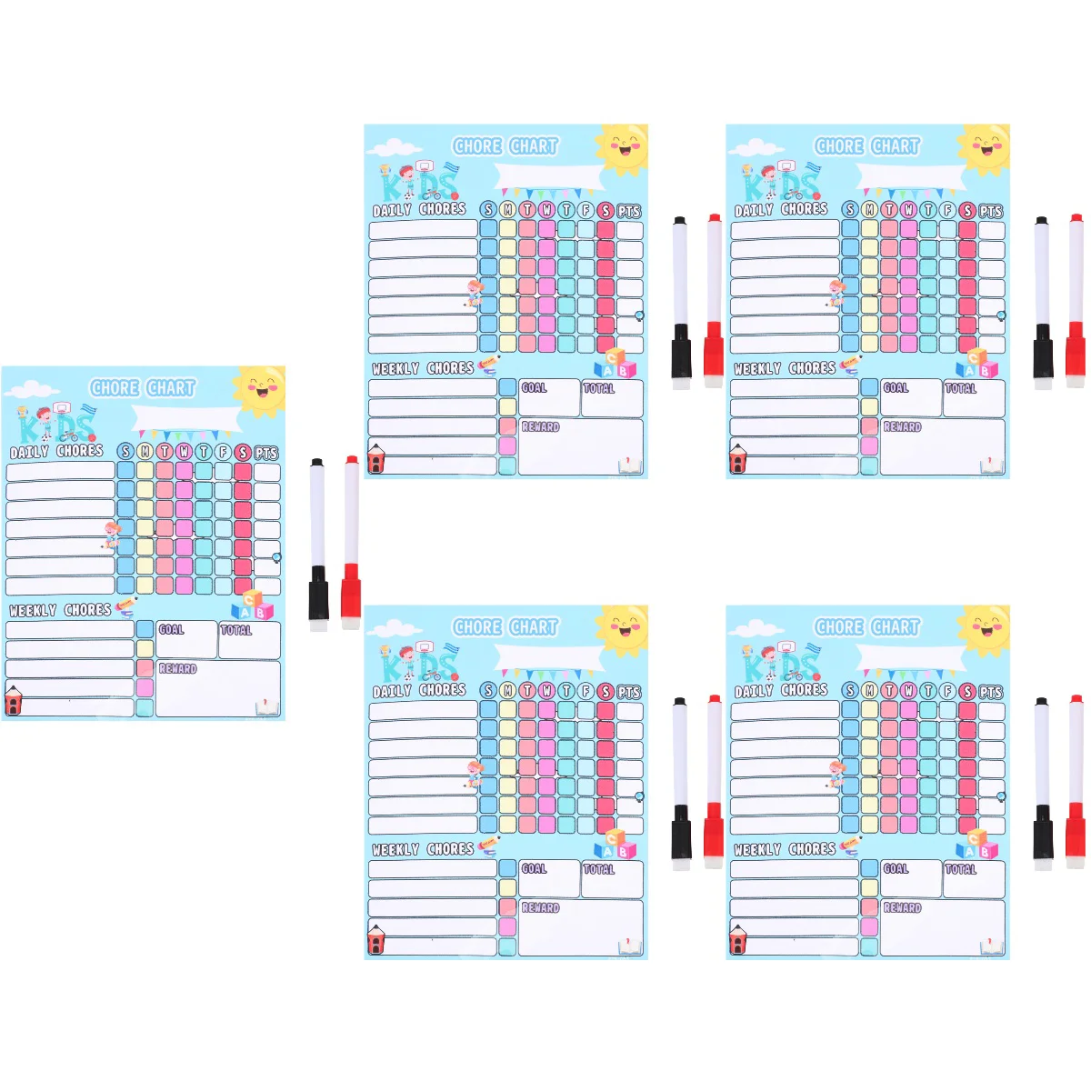 

5 Sets of Household Behavior Chart Magnetic Reward Chart Convenient Kids Calendar