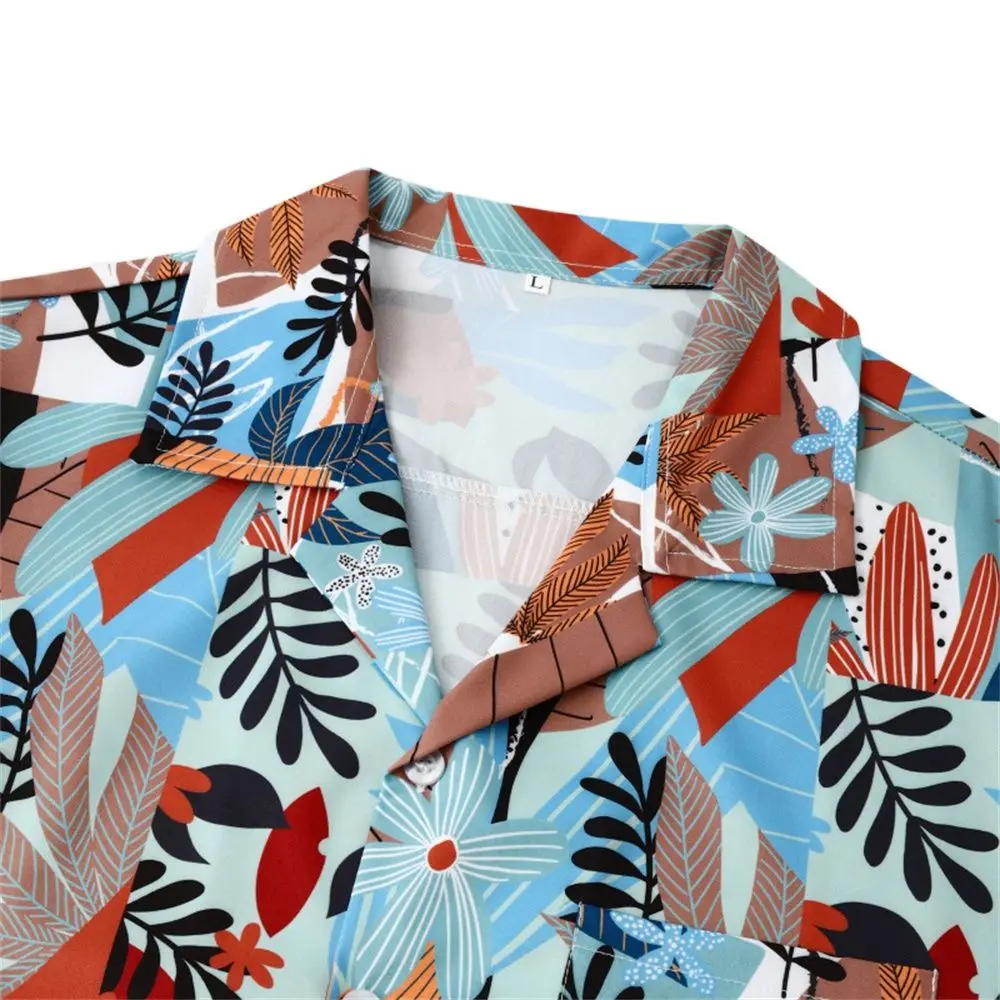 M-3XL Men's Short Sleeve Hawaiian Printed Shirt Summer Fashion Turn-down Men Blouse Button Cartoon Beach Casual Streetwear
