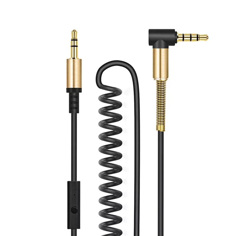 

Aux Spring Cable with Microphone Gold-Plated 3.5mm Jack Male to Male 90 Degree Audio Cable Jack 3.5 for iPhone MP3 / MP4