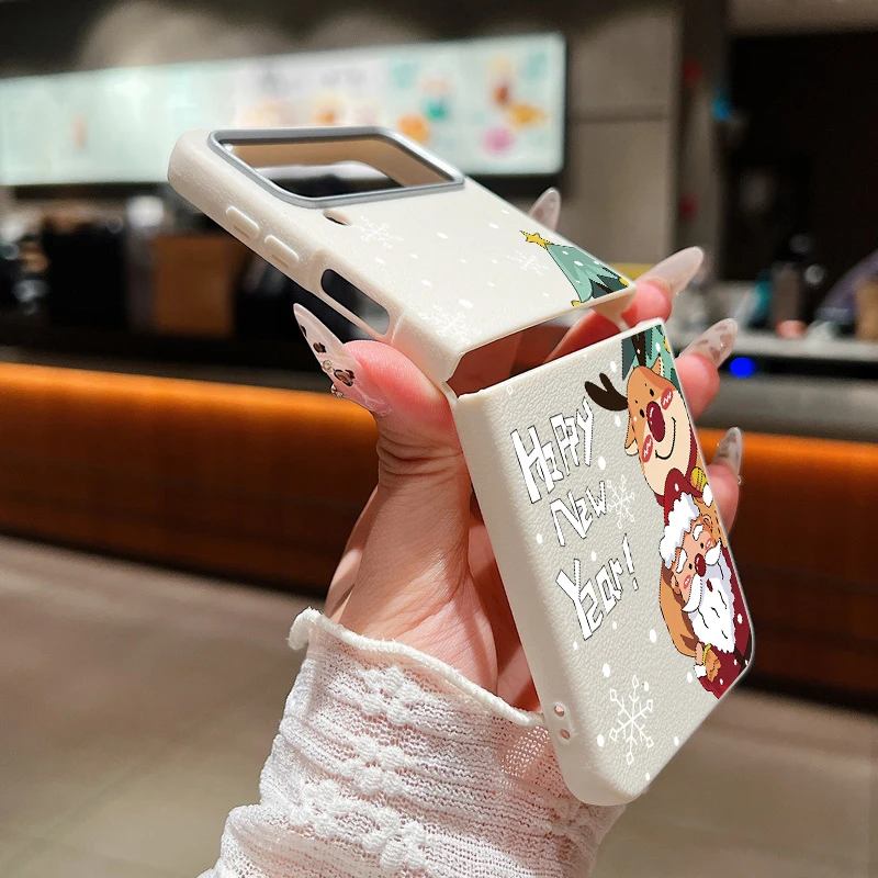 Для Samsung Galaxy Z Flip 6 5 4 3 Чехол с текстурой кожи Мягкий силиконовый чехол Санта-Клауса