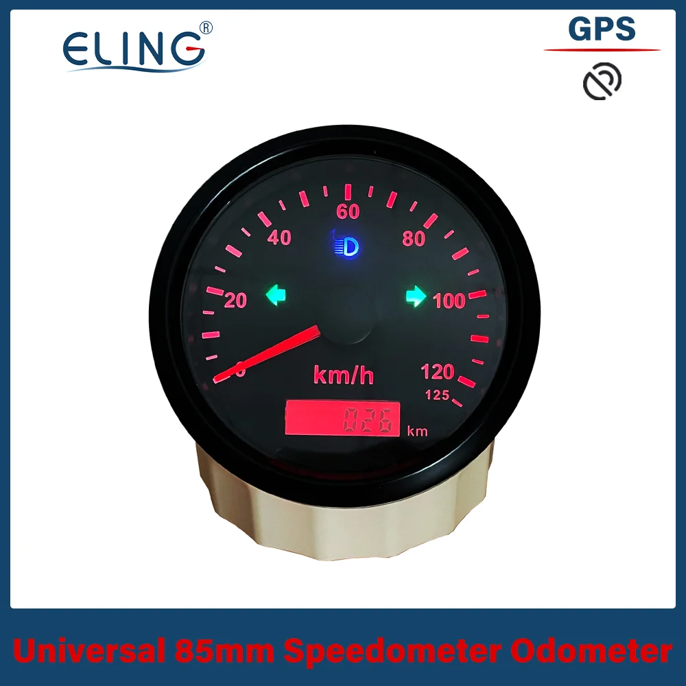 Фото ELING мотоцикл 85 мм GPS спидометр 0-125MPH 160MPH 0-200 км/ч сигнализация превышения скорости левый правый дальний свет с красной желтой подсветкой №4
