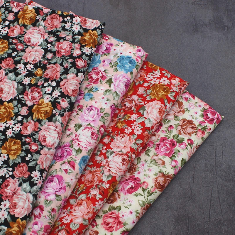 

Cotton Poplin Printed Fabric Pastoral Style Large Floral Clothing Thin Breathable Sewing Accessories