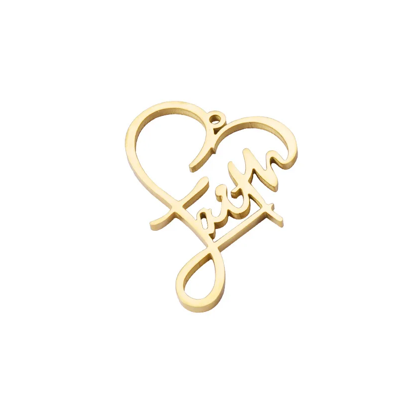 5pcs Stainless Steel Mirror Polish Heart Hollow Out FAITH Letter Pendant Wholesale DIY Couple Jewelry Making Finding Accessories