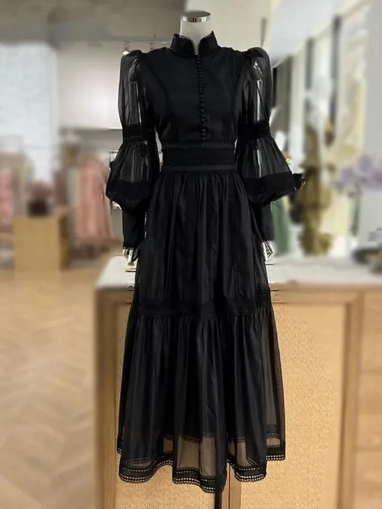 Роскошные дизайнерские осенние однобортные вечерние платья макси на пуговицах