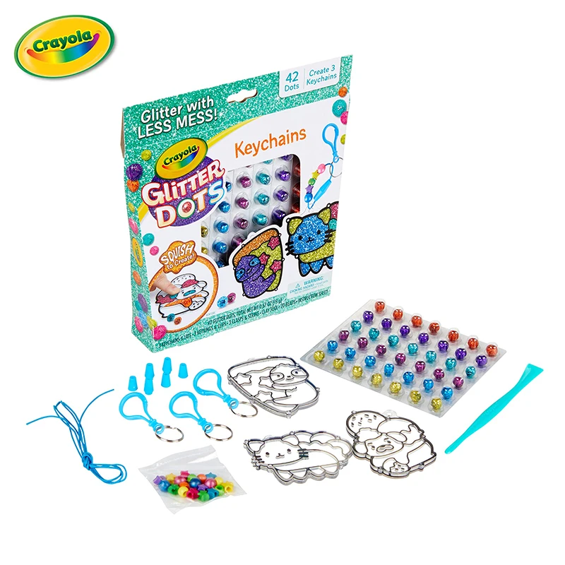 

Crayola Crayola Glitter Dots DIY Keychains Craft Kit (42) Glitter Dots (3) Keychain Characters (3) 9” Breakaway Bands Age 5+