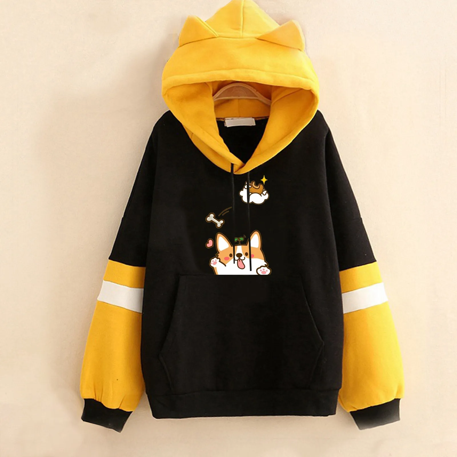

Women Casual Solid Color Matching Printed Hoodie Long Sleeve Sweatshirt Top Exercise Fairy Aesthetic Tracksuit