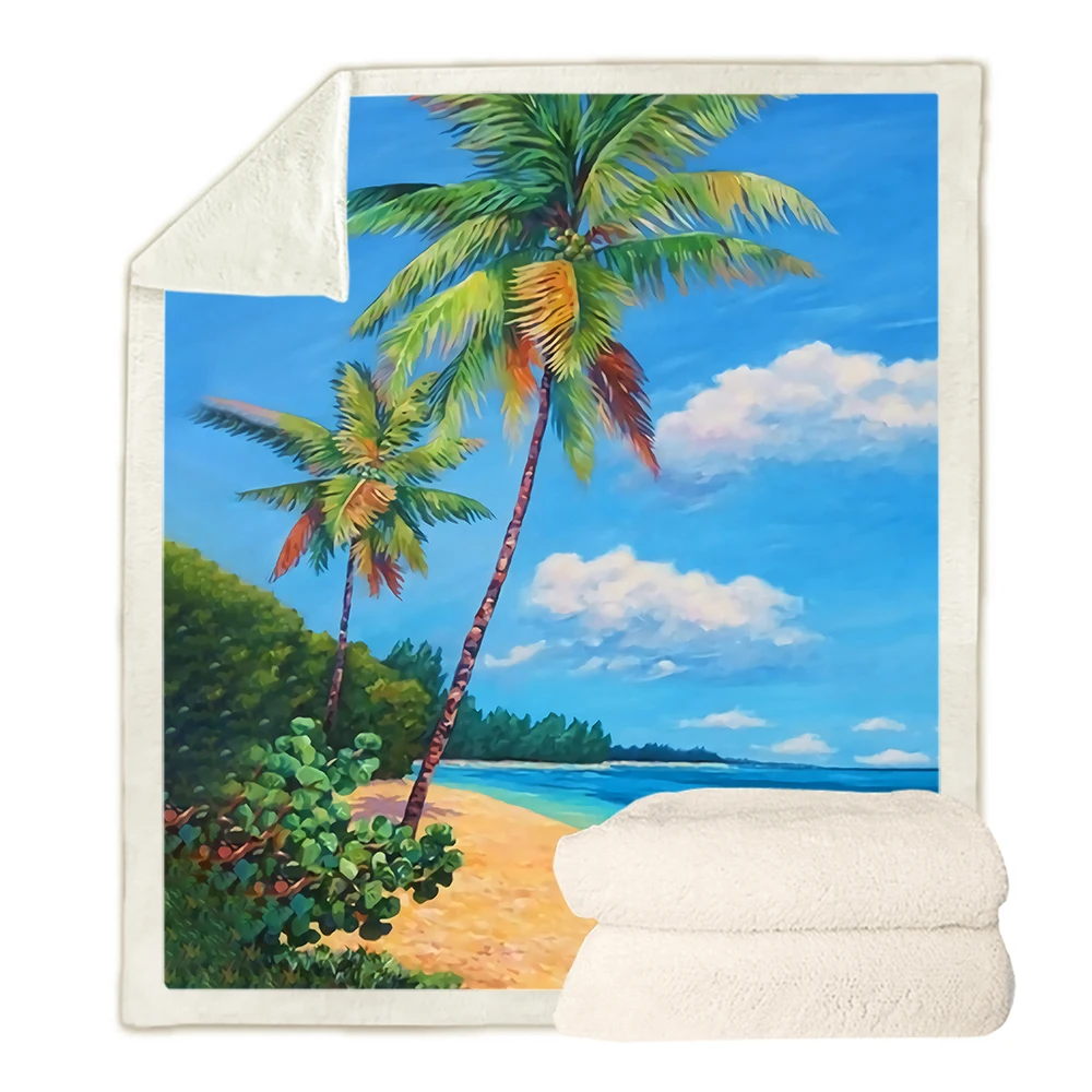 

Гавайские одеяла CLOOCL, романтический остров, пляж, кокосовое дерево, 3D печать, пледы, Двухслойное одеяло, кондиционер, одеяло s