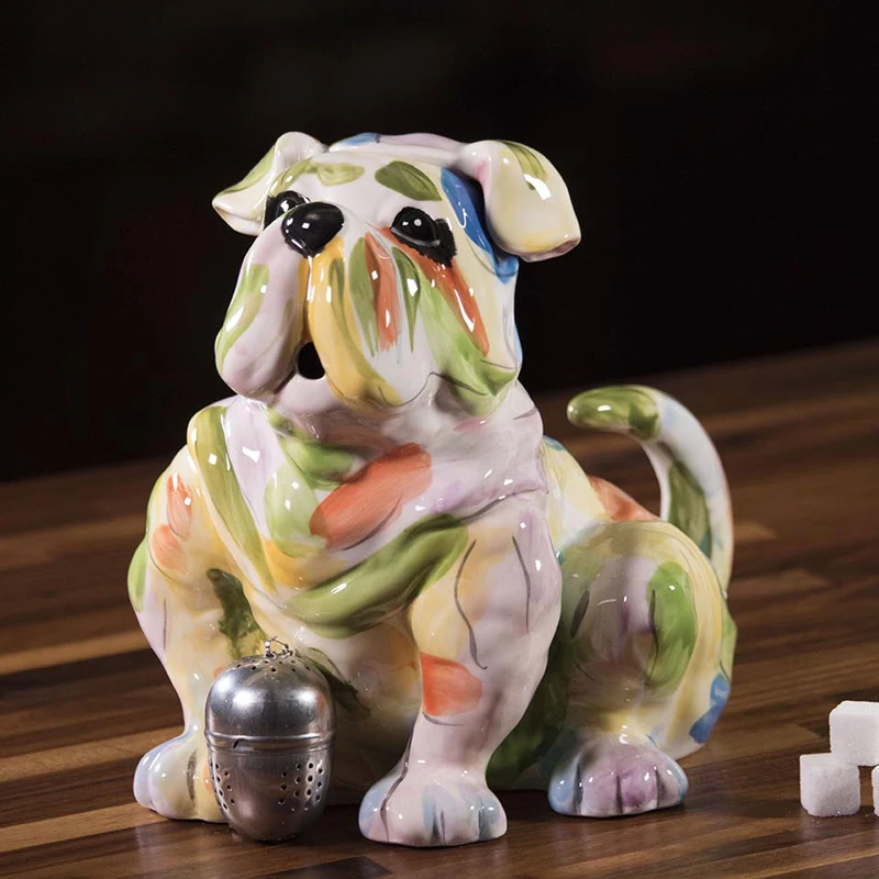 

Ceramic Sculpture Multicolor Dog Teapot Coffee Pot Valentine's Day Present Crafts Room Decoration Living Room Porcelain Figurine