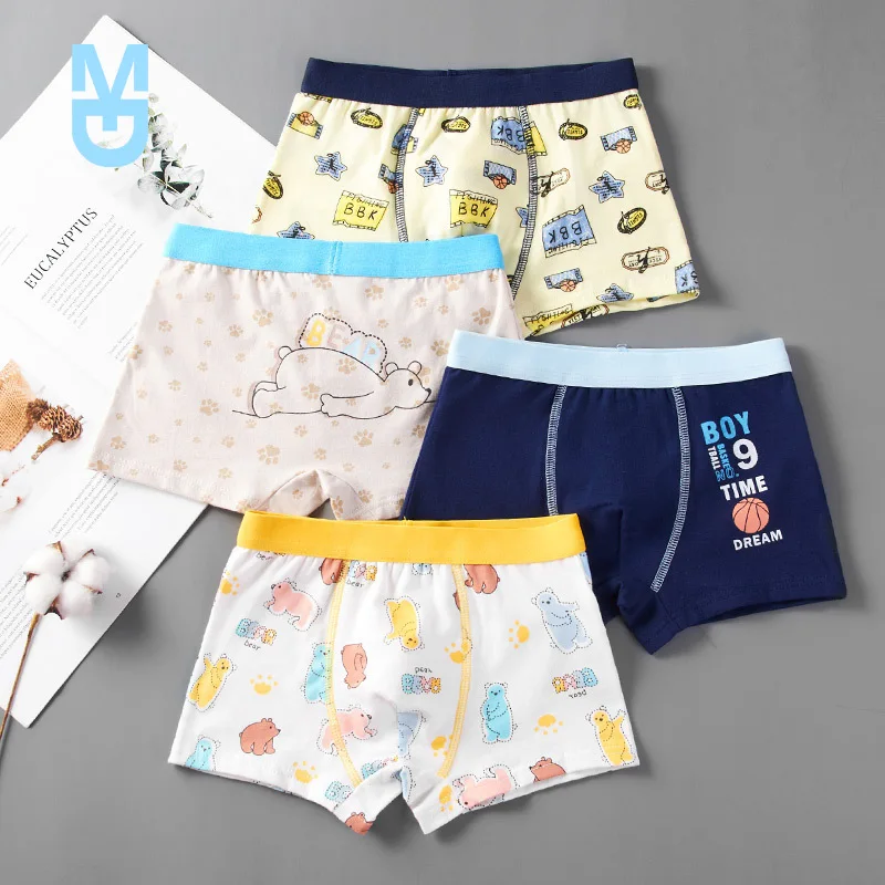 

New 4pcs/Lot Boys Boxer Briefs Kids Cotton Underwear Baby Boy Underpants 2022 Teenager Cartoon Print Soft Children Panties 2-14T