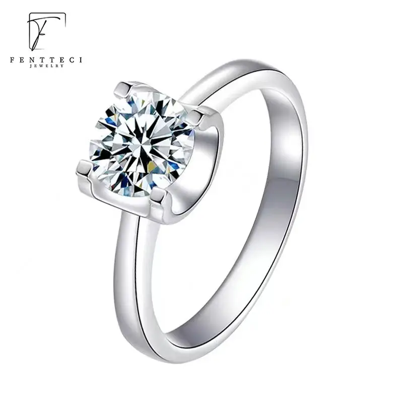 FENTTECI Moissanite Luxury Ring 925 Sterling Silver Gold Plated 1 Carat Fine Jewelry for Women Proposal Engagement Wedding Gift