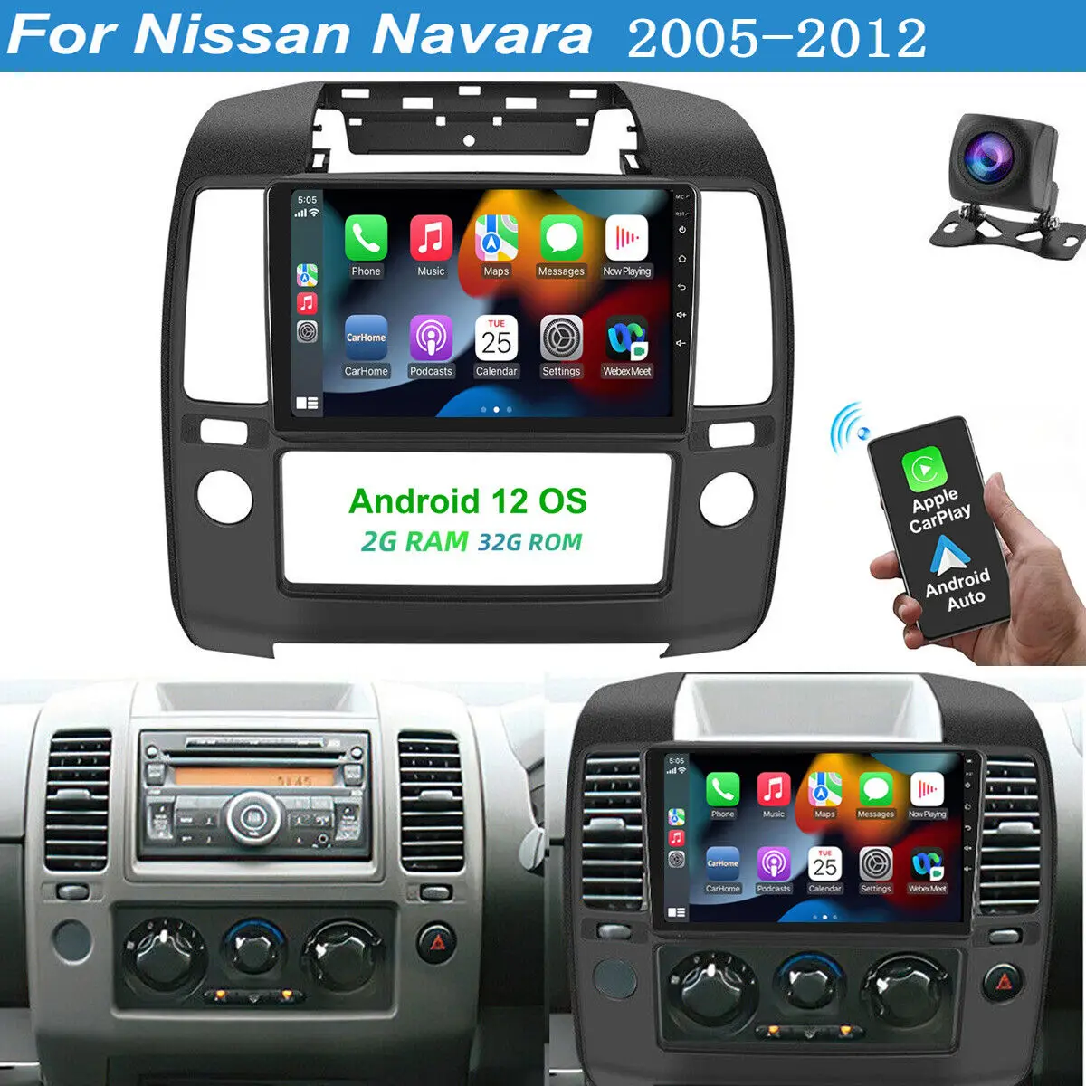Фото 9-дюймовый Android 13.0 4G + 64G для Nissan Navara 2005-2012 Автомобильный GPS-навигатор Мультимедийный плеер Радиомагнитофонный рекордер Головное устройство Carplay №3