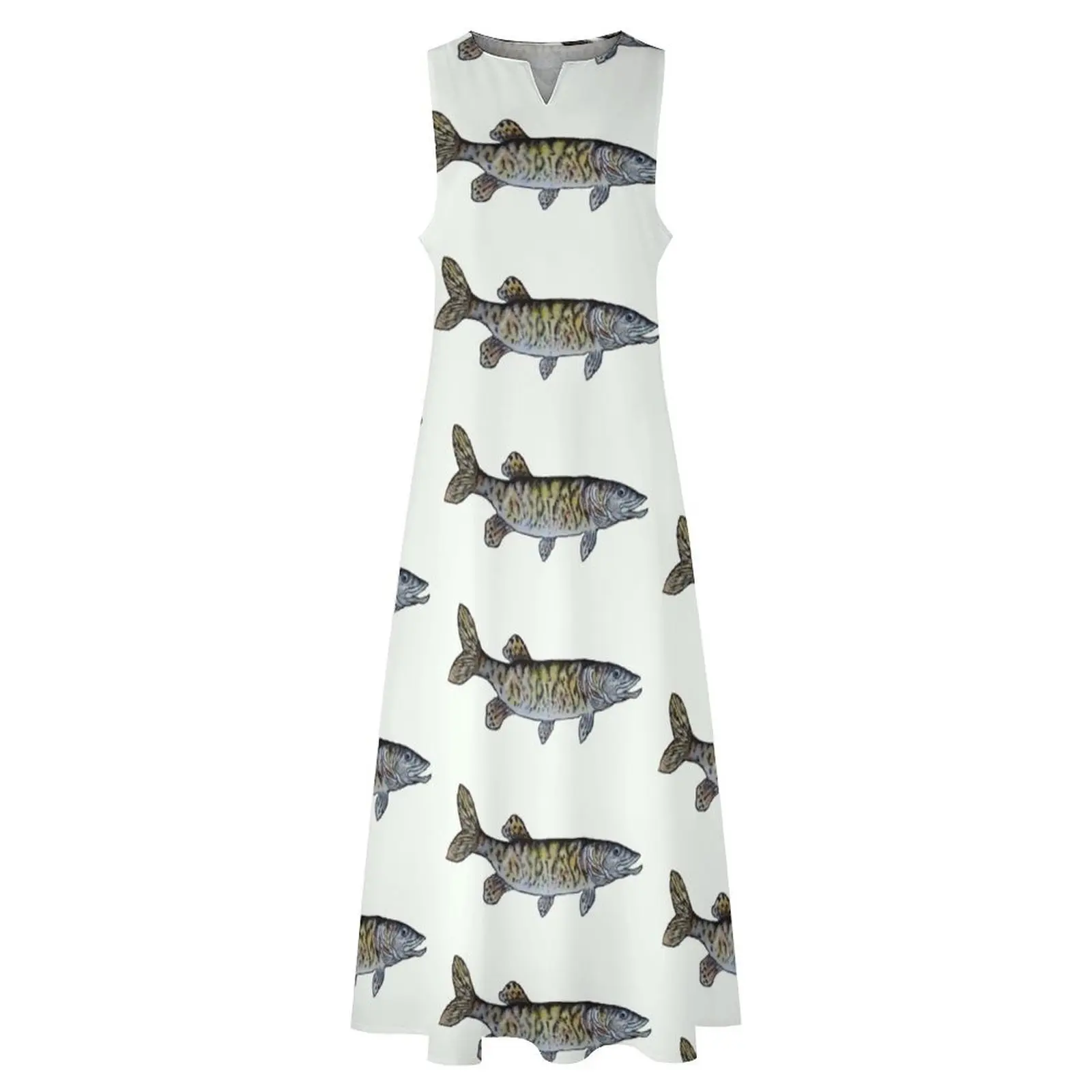 Musky Fish Illustration Off White Long Dress платья для женщин вечерние женские