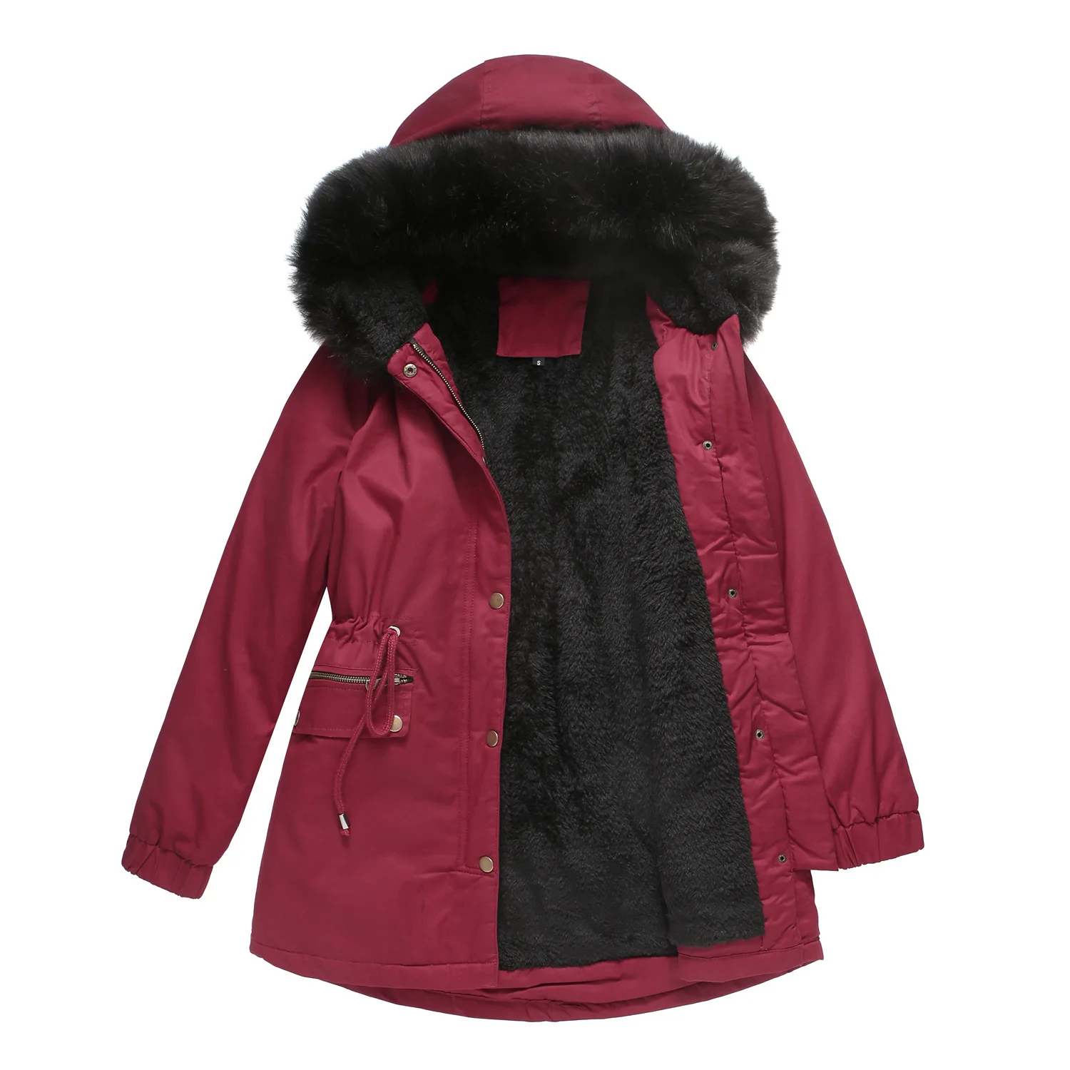 Winter Parkas Coat Women's Fleece Jacket Pluffy fur collar Hooded Warm Jacket  Loose Cotton Coat Outerwear Overcoat