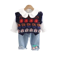 new spring autumn baby girls clothes suit children fashion cute vest shirt pants 3pcsset toddler casual costume kids tracksuits