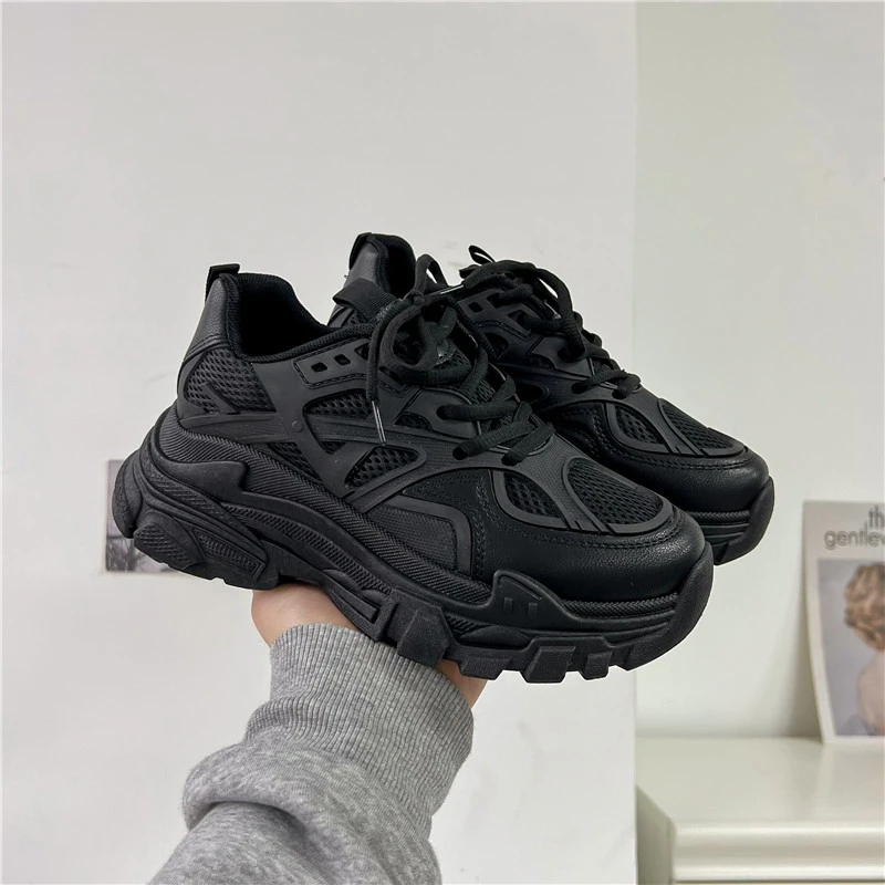 New Black Dad Chunky Sneakers Casual Vulcanized Shoes Woman High Platform Sneakers Lace Up White Sneakers Women 2023