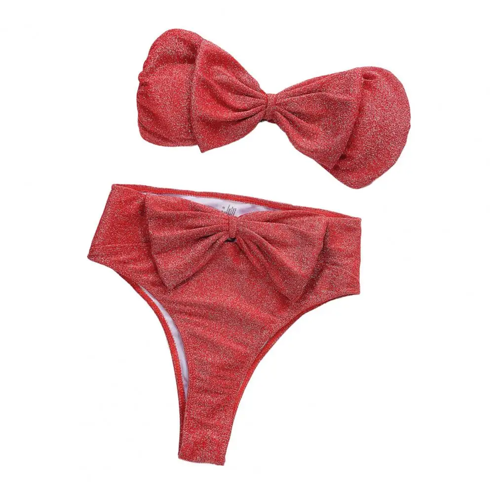 

Привлекательный сексуальный купальник, легкий женский комплект бикини, Бюстгальтер-бандо с открытой спиной и высокой талией, однотонное блестящее бикини