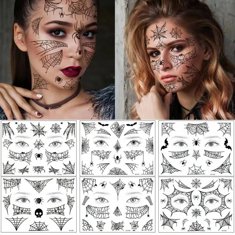 

Sdotter 6pc/Lot Spider Web Face Tattoo Stickers Female Waterproof Dark Wind Funny Makeup Temporary Fake Tattoos Halloween Tattoo