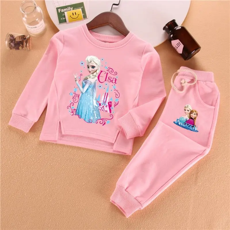 

2023 New Cotton Girls Sets Clothes Frozen Elsa Anna Clothing Kids Long Sleeve Baby Girl Suit for Children Outing Cartoon 3-9Y