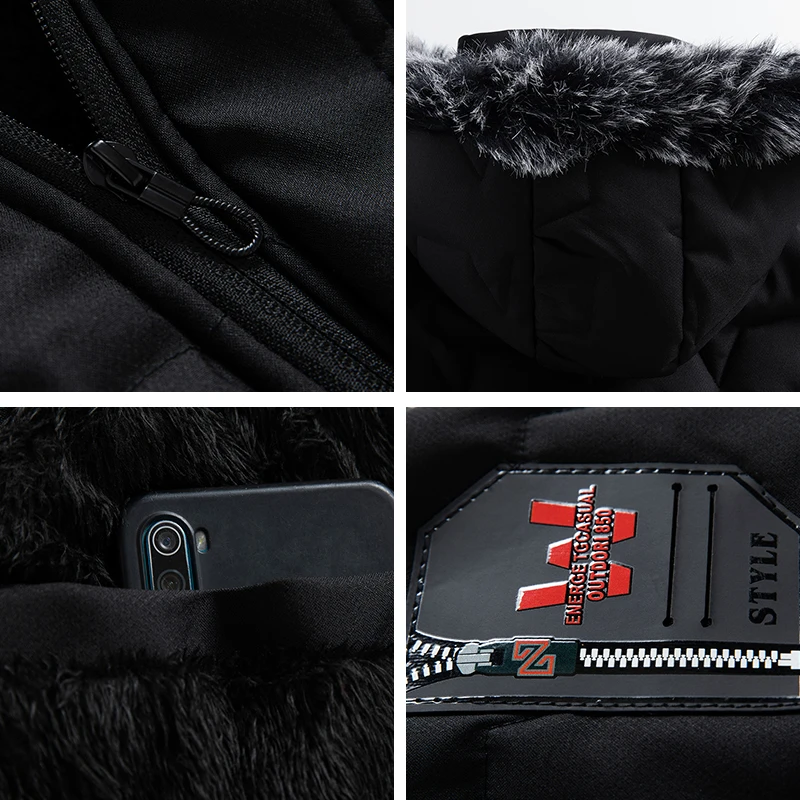 Brand Winter Warm Thick Hooded Fur Collar Jacket Men Fashion Casual Windproof Coat Men Windbreaker Outwear Classic Men Parkas