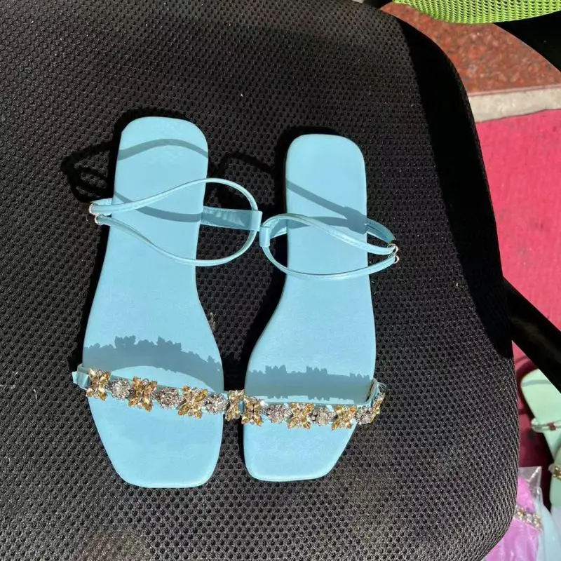 New Ladies Chain Single Strap Summer Sandals Stiletto Round Toe Gladiator Sandals Ankle Strap Party Shoes Wedding Shoes Women