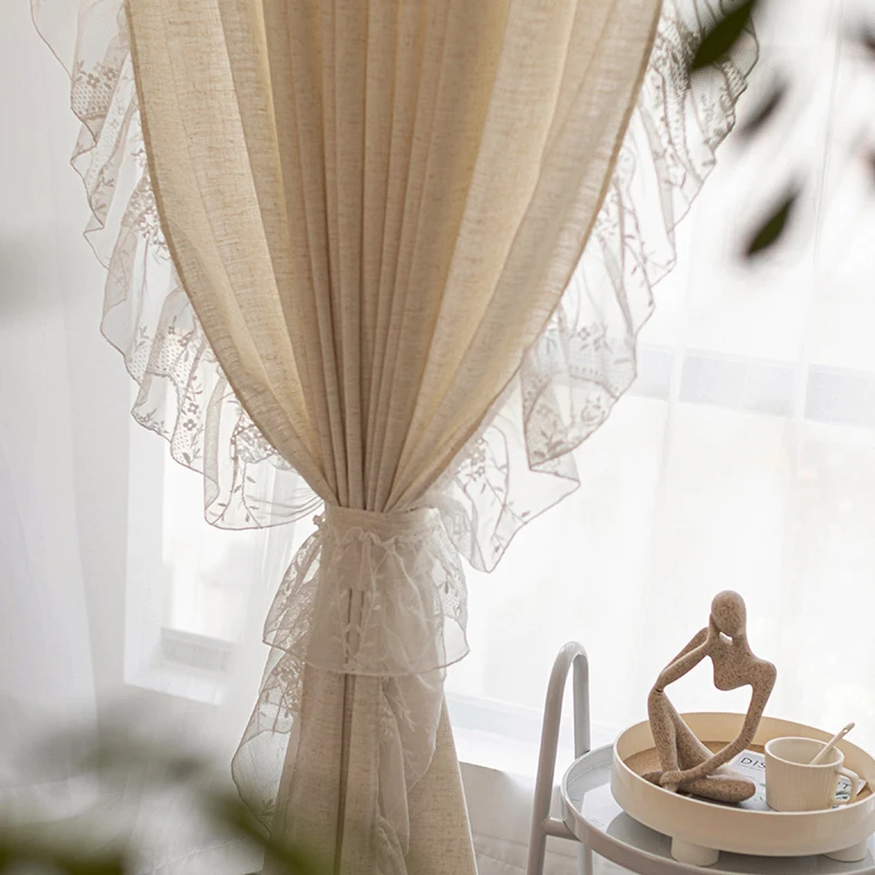 Белые кружевные полузатемняющие шторы с рюшами для спальни занавески из