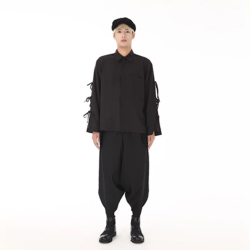 Мужские черные брюки с низким шаговым швом демисезонные свободные большого