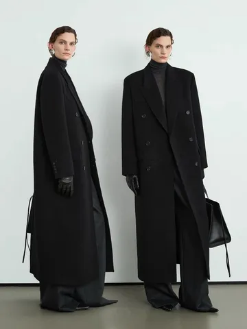 Черное двустороннее кашемировое пальто для женщин, классический шерстяной длинный костюм, двубортное шерстяное пальто, Тренч