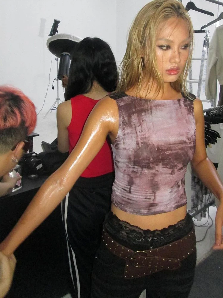 Weird Puss Millennium Gyaru Ретро жилет без рукавов с принтом тай-дай женский Y2g городской