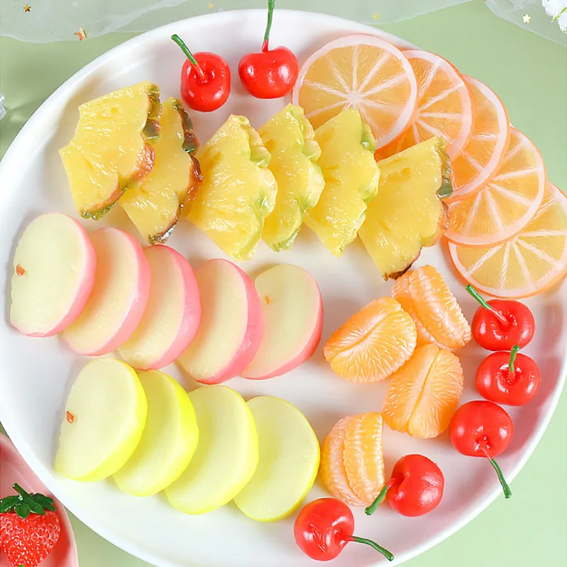 

1Pcs Simulation Fruit Slices Fake Fruits Model Artificial Apple Lemon Mango Watermelon Photography Props DIY Party Table Decor