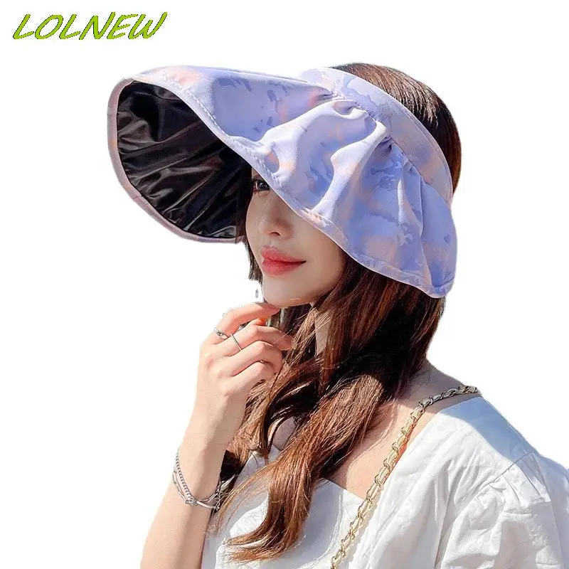 

New Summer Printed Sun Hat Wadjustable Big Heads Wide-brimmed Beach Hat Uv Protection Packable Sun Visor Hat with Rope