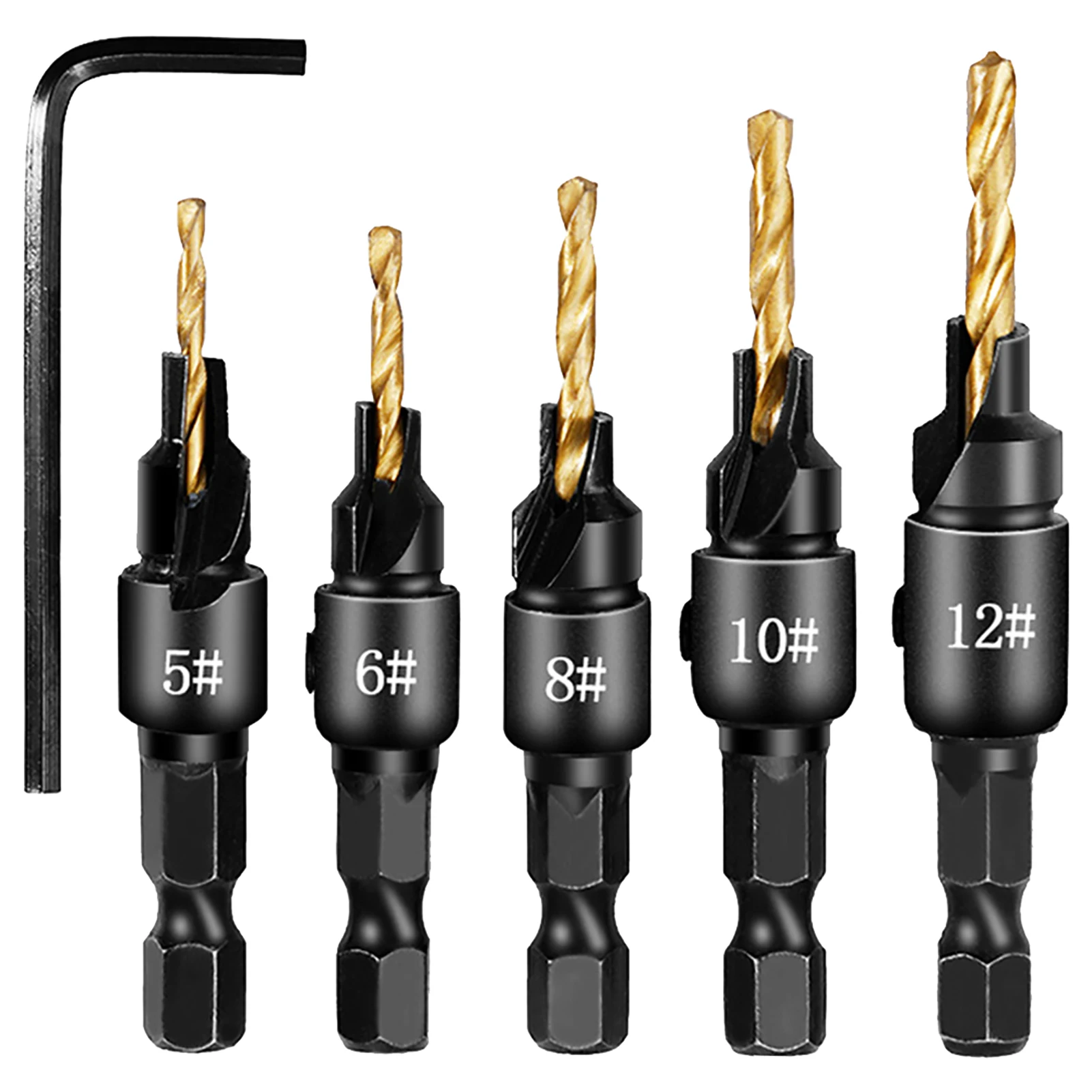 

5pcs DIY Craft For Size Screw Drilling Drill Bit Set Durable Accessories Easy Operation Wood Reamer Adapter Tool With Wrench