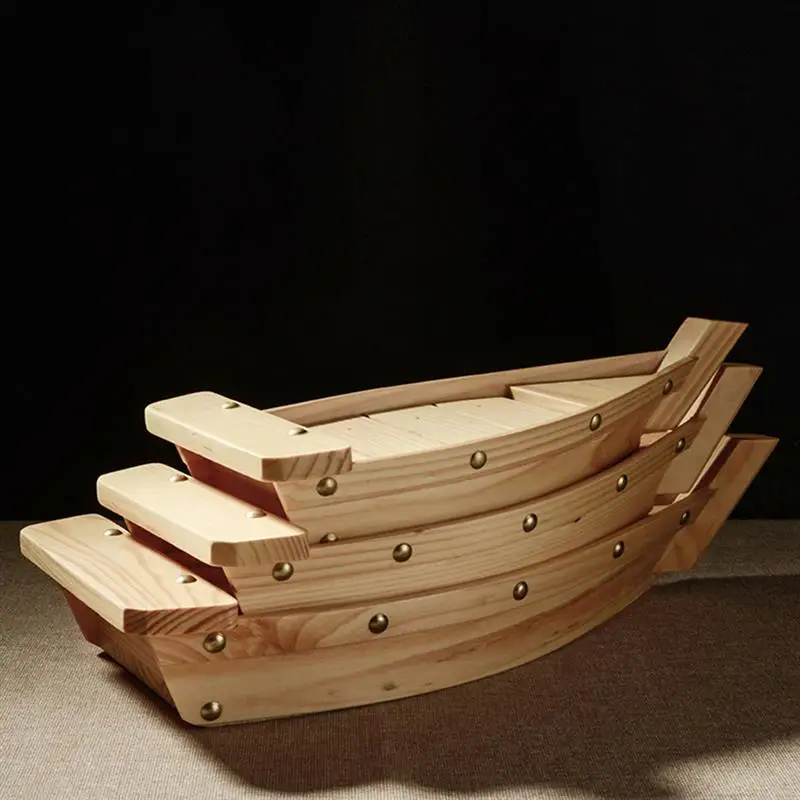 

Sushi Boat Serving Tray Wooden Plate Platter Japanese Dish For Food Plates Snack Party Shaped Bowl Appetizer Wood Sashimi
