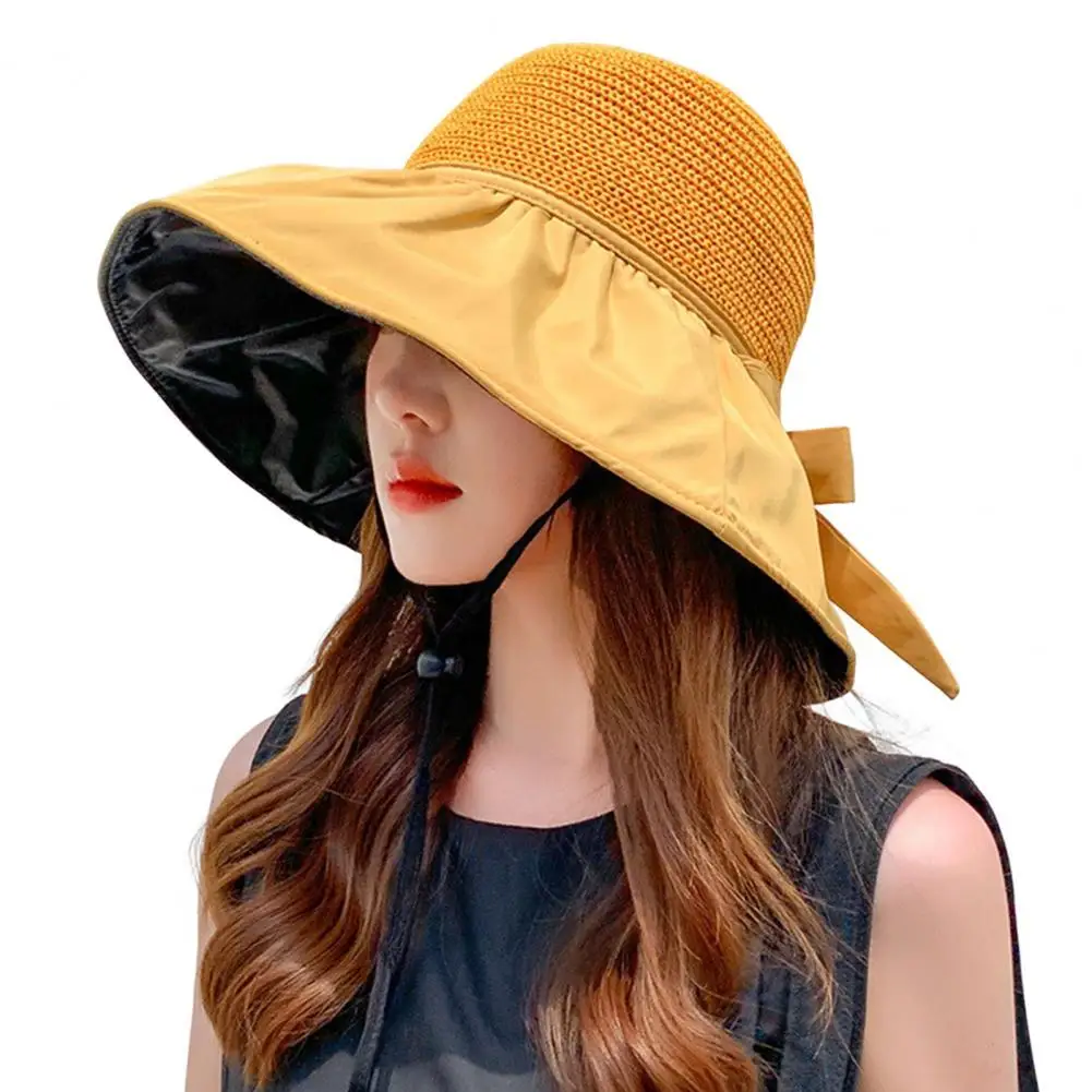 

Panama Hat Stylish Heat Isolating Lightweight Bow Decor Wide Brim Panama Hat Beach Headwear Sun Hat Women Fisherman Hat