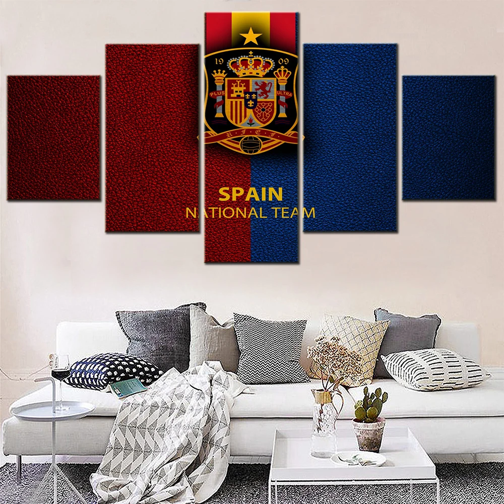 

Canvas Painting 5 Pieces Spain National Football Team Logo Wall Art Interior Posters Picture Home Living Room Decor Accessories