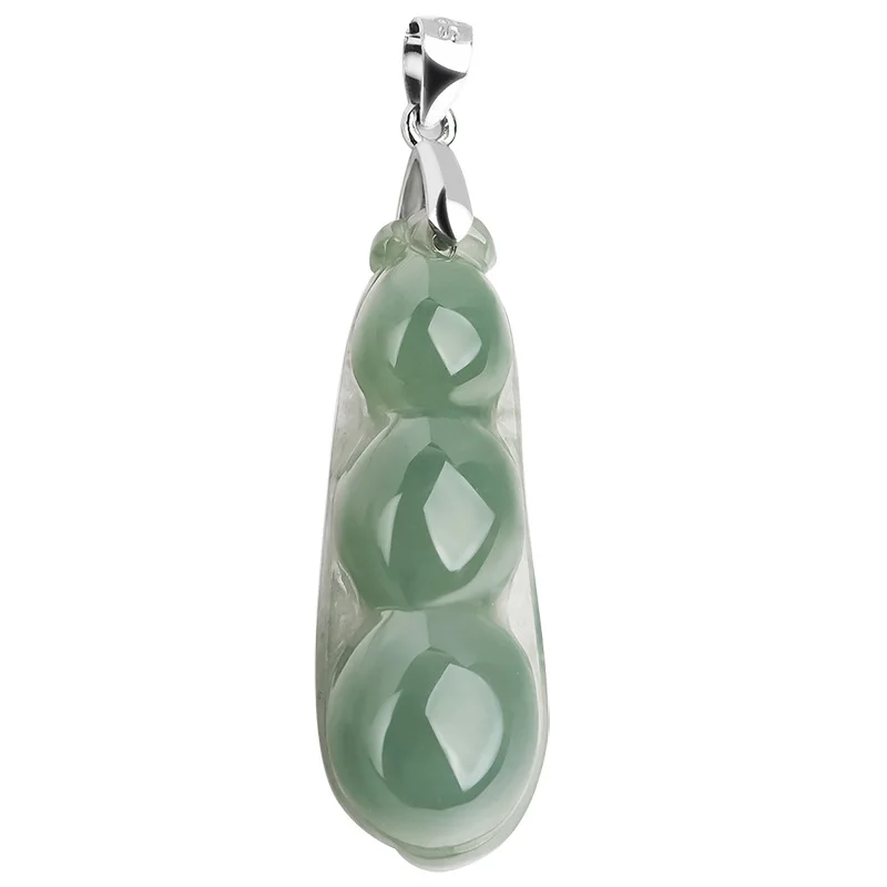 

Burmese Jade Beans Pendant Emerald Necklace Gemstones Stone Pendants Carved Natural 925 Silver Choker Gemstone Green Jadeite