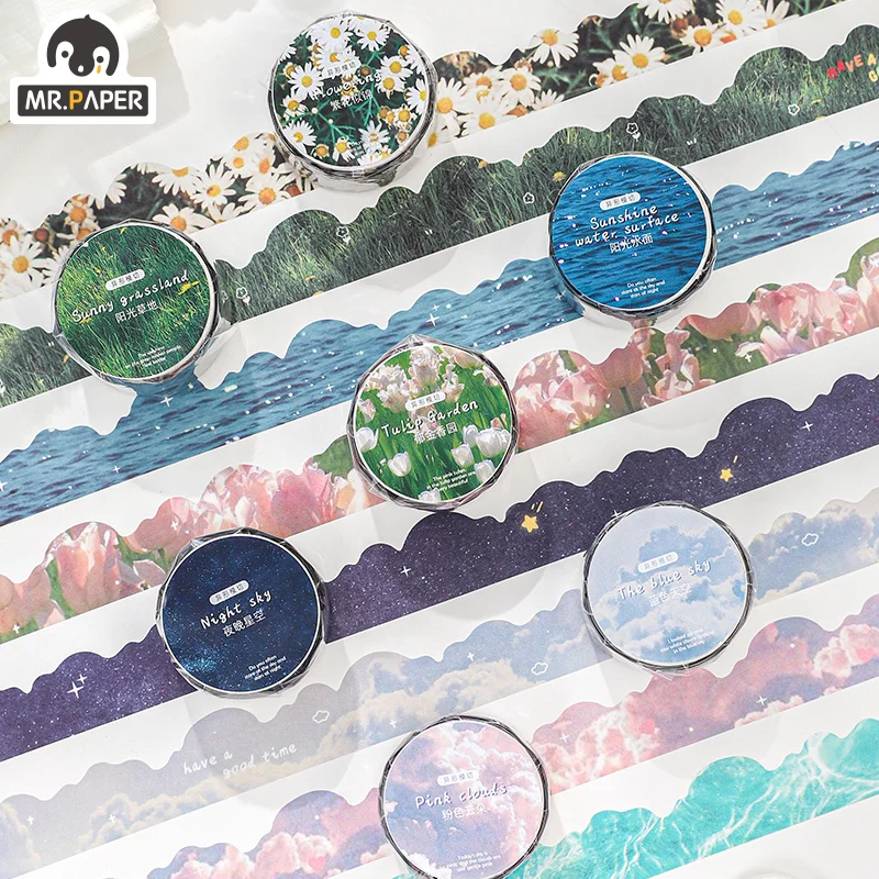 

Mr.paper 8 Styles Aesthetic Flower Washi Tape Literary Fresh Landscape Hand Account Decoration Material Stationery Sticker Tape