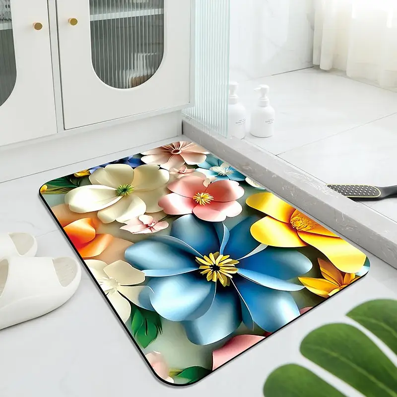 3D цветок прямоугольный нескользящий коврик моющийся кухонный ковер напольный