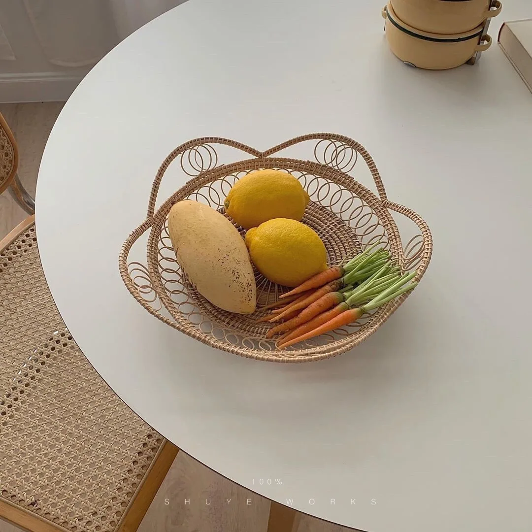 

Тарелка для фруктов из ротанга, Бамбуковая плетеная корзина для фруктов, корзина для хлеба, подсеть, красная тарелка для хранения закусок, к...