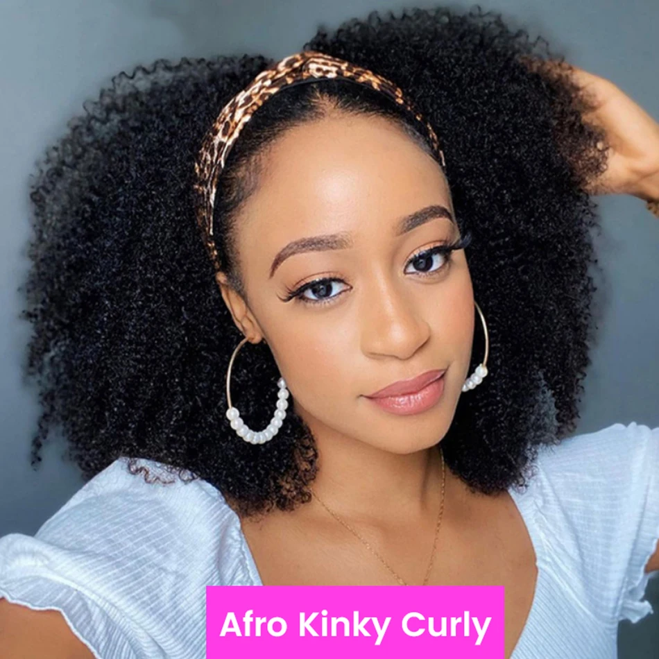

Afro Kinky Curly Headband Wig Glueless 180% Density Remy Brazilian Human Hair Wigs Headband Wig For Black Women Natural Color