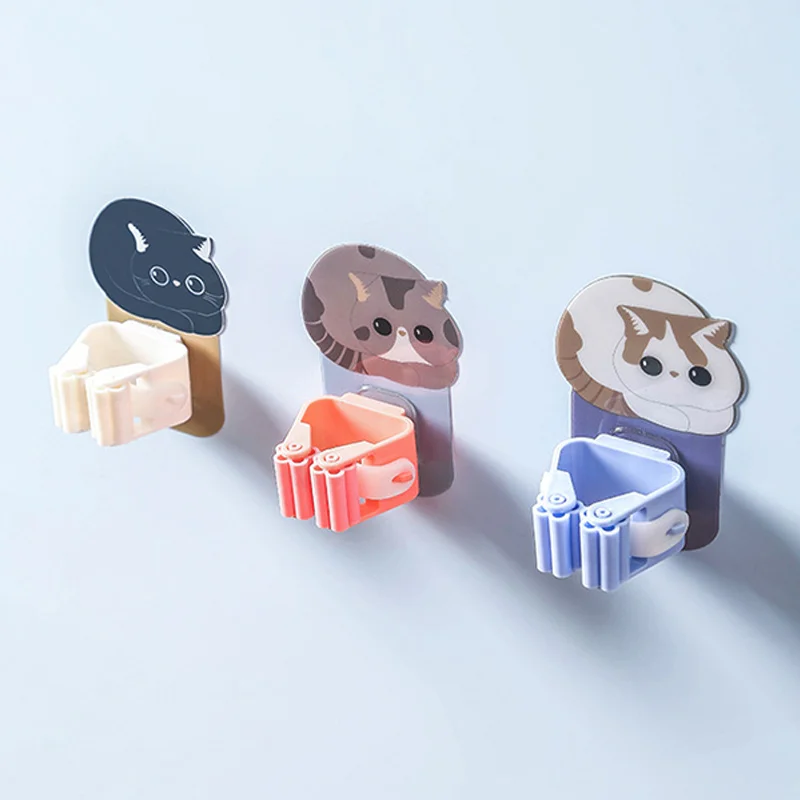 Органайзер для швабры с изображением милого кота настенные крючки клейкая