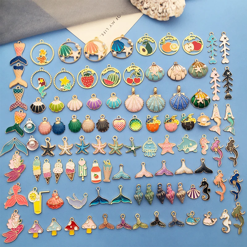 

Mix 100pcs Bulk Enamel Shell Mermaid Ocean Collection Charm for DIY Earring Bracelet Necklace HandmadeJewelry Making Accessories