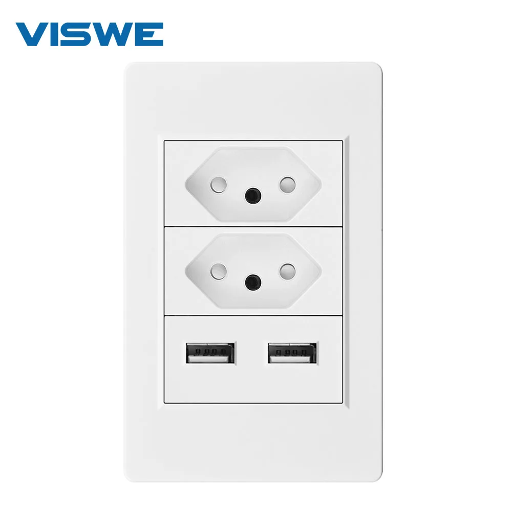 

VISWE Brazil Standard Wall Plug Socket,Socket With Double 2.1A Usb,White/Black/Gray PC Flame Retardant Panel 118mm*76mm