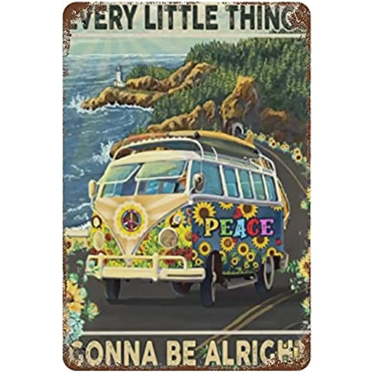 

Bus Hippie Peace Sunflower Antique Bar Poster Wall Plate Vintage Wall Art Retro Advertising Metal Tin Sign Home Decor