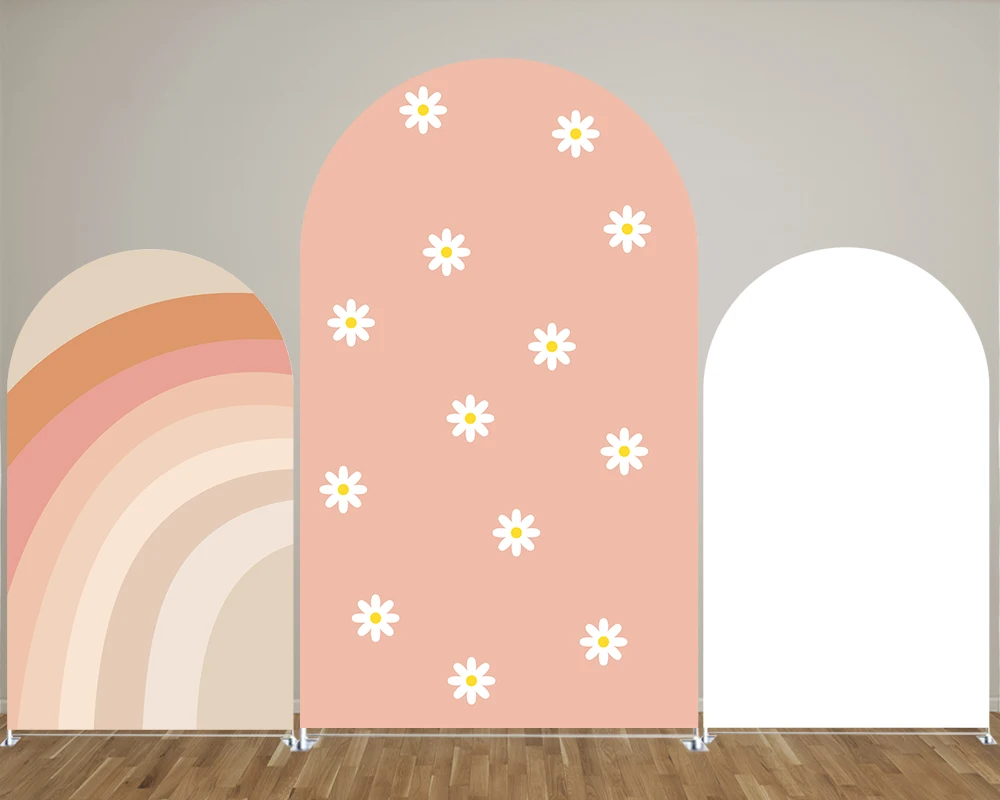 

Pink Daisy Print Pattern Arch Backdrop Covers for Parties, Arched Panels Wedding Birthday Party Decoration Props
