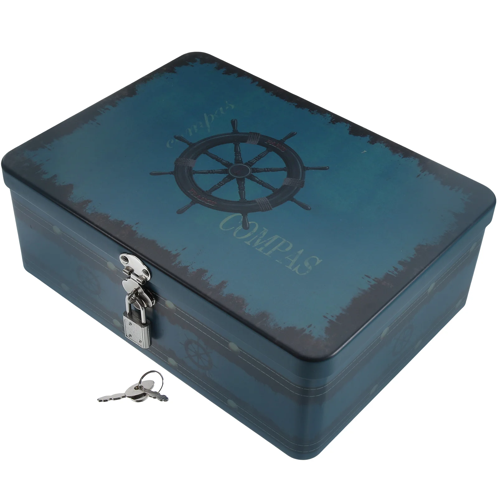 

Retro Tinplate Box Sturdy Metal Box Multi-purpose Storage Box With Lock Household Trinket Organizer