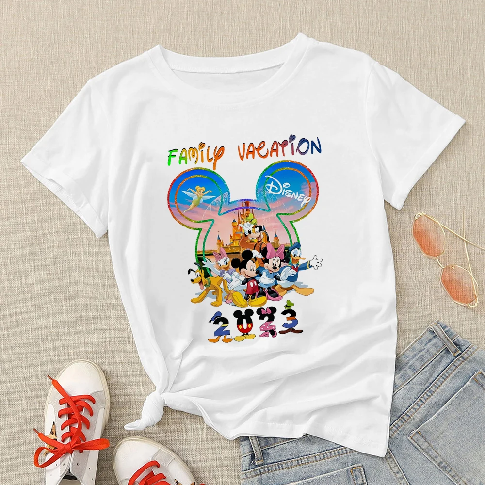 

Kawaii Disney Minnie Mouse Princesses Women's T-shirt Fashion Sweet Style Cute Graphic Clothes Summer Casual Female T Shirt