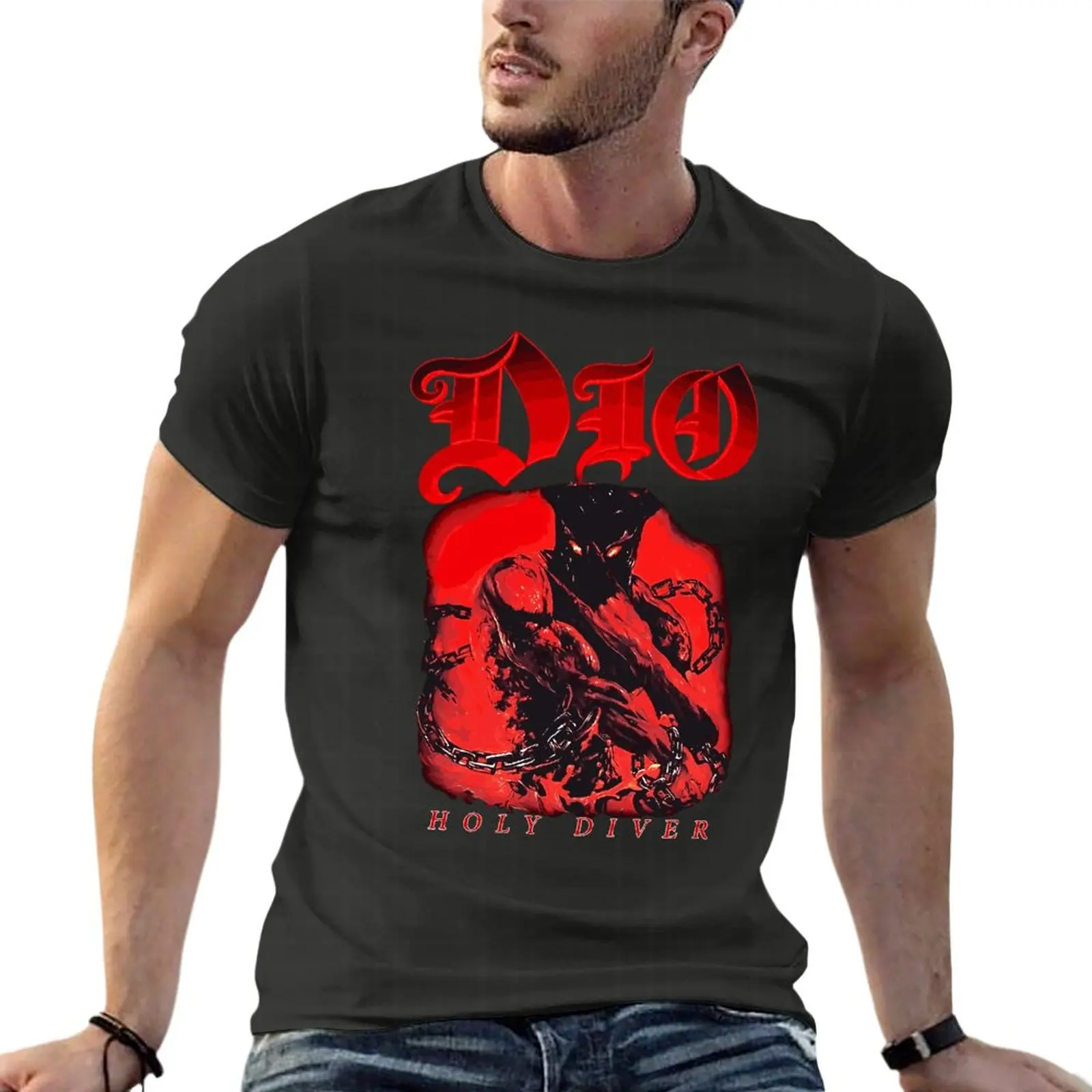

Мужская футболка с коротким рукавом Dio Holy Diver, зеленая футболка большого размера с принтом, уличная одежда, футболка большого размера