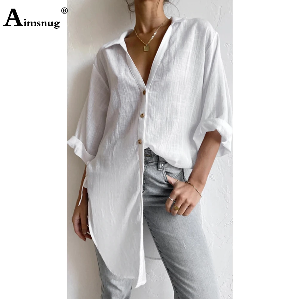 Women Latest Casual Shirts Clothing 2022 Vintage Long Blouse Three Quarter Sleeve Linen Tops Ladies Elegant Tunic blusas femme