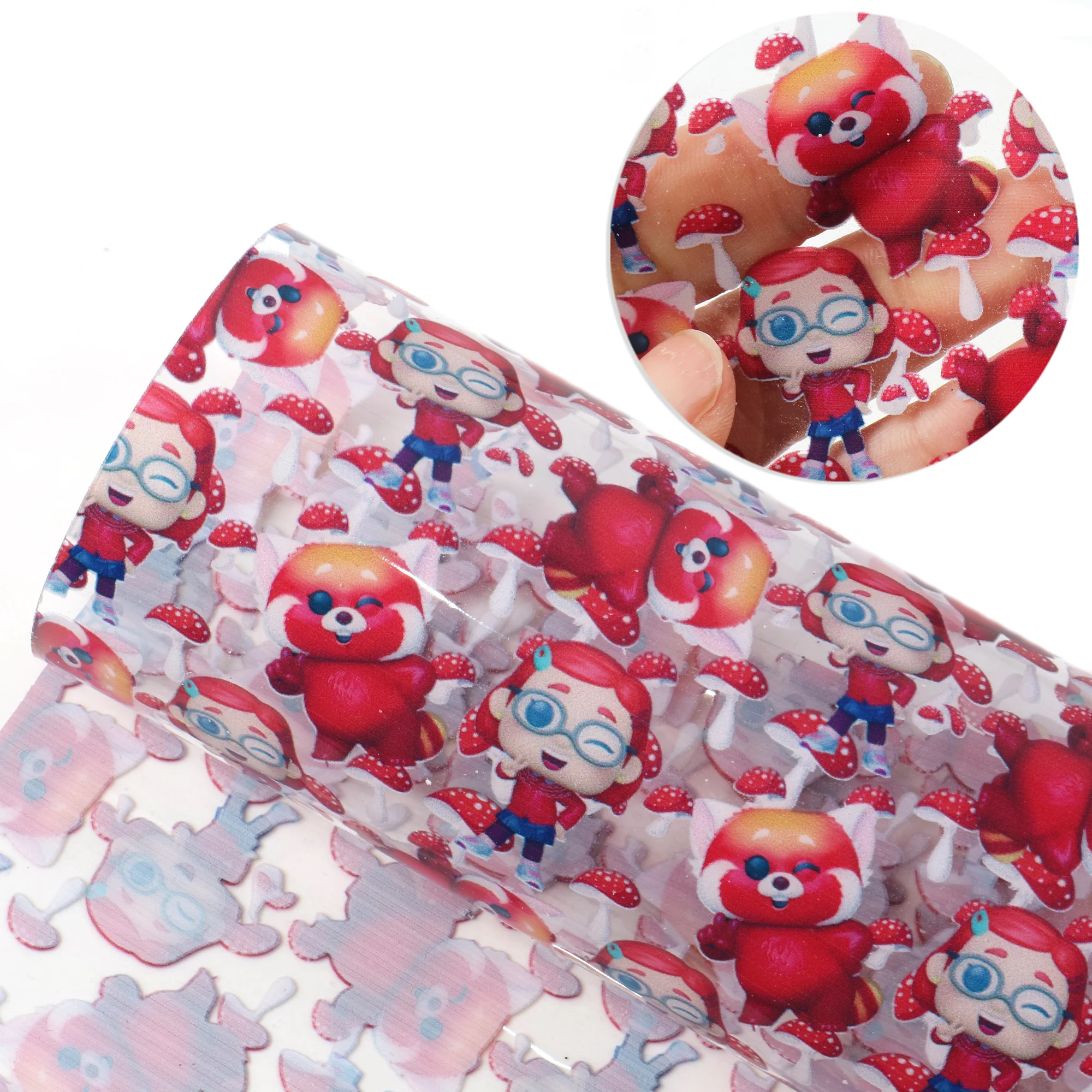 Disney 20*33cm Turning Red Transparent UV Printing Faux Synthetic Leather For Bows Earrings Bags Vinyl Crafts DIY Handmade